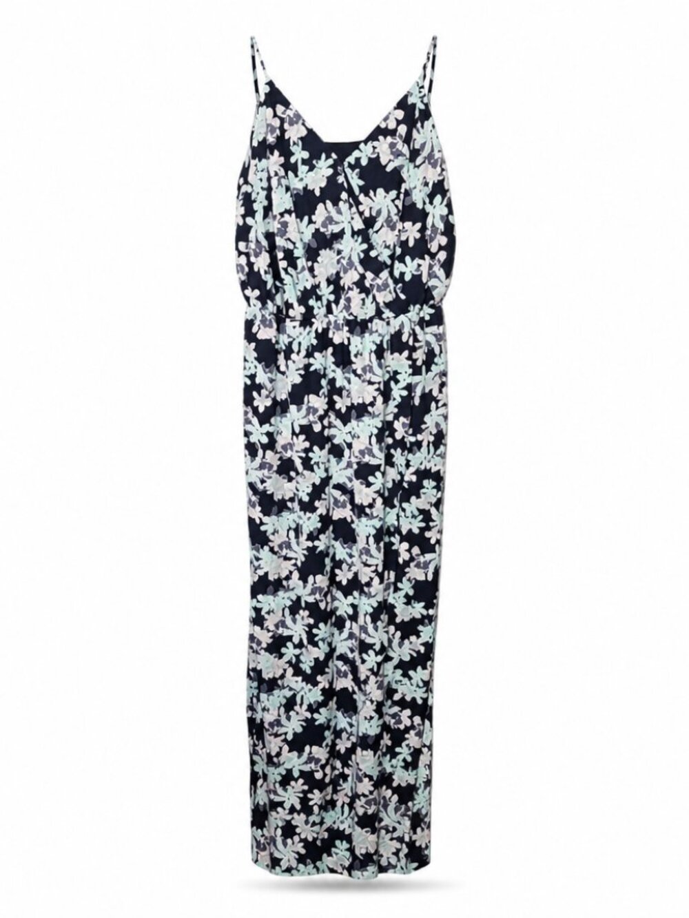 Banana Republic Women 14 Navy Blue Floral Wrap V-Neck Spaghetti Strap Maxi Dress - Picture 14 of 14